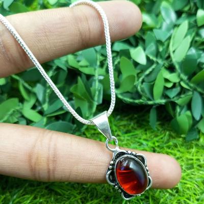 Garnet Gemstone 925 Sterling Silver Plated Necklace Chain Pendant Jewelry NST-J2H3428
