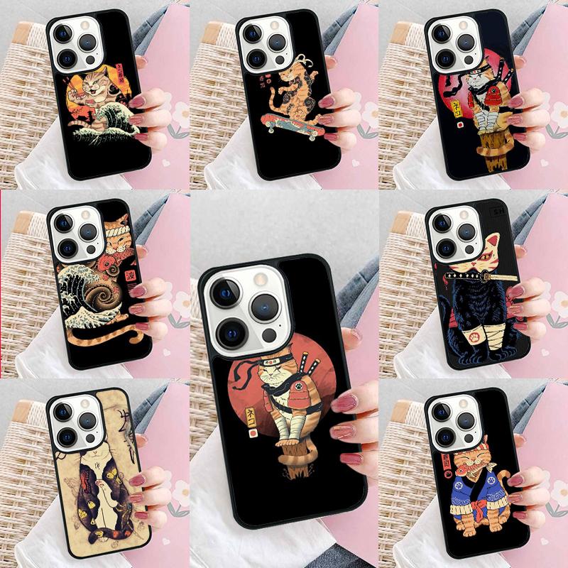 Japanese Style Ukiyo-e Cat Art Phone Case For iPhone 17 Air 15 16e 14 13 Pro Max Coque 12 11 Pro Max PLUS Cover
