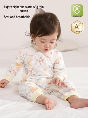 Newborn Pure Cotton Quilted Romper Pajamas - Baby Harem Pants for Spring, Autumn, and Winter