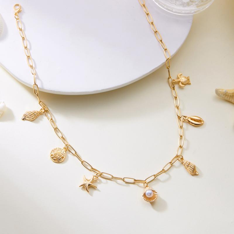 Bohemian Hvězdice Mušle Lastura Želva Přívěsek Náhrdelník Pro Ženy Kouzlo Řetízek Choker Plážové Šperky Dovolenkový Dárek