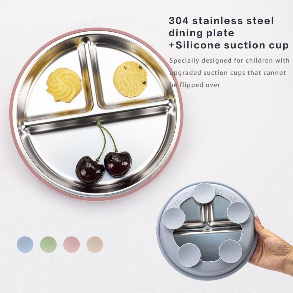 Non-Slip Stainless Steel Kids Plate Silicone Sleeves Toddler Bowls New Divided Baby Plates