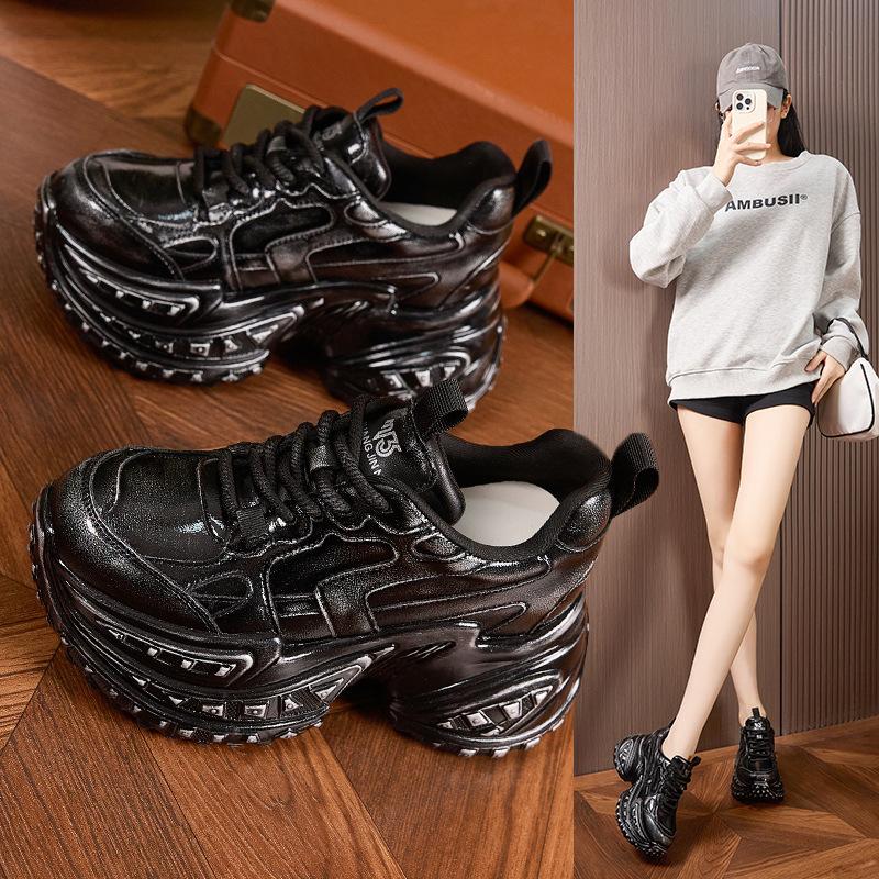Platform Dad Shoes Women's Durian Sole Muffin Shoes 2025 Spring New Fashionable Versatile Small Inner Height Increase Women's Shoes