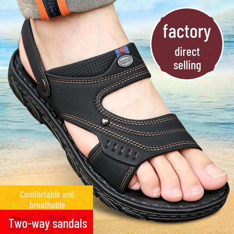 

Мужские летние повседневные сандалии из мягкой кожи с нескользящей подошвой — износостойкие и подходят для пляжа и повседневной носки. 44 чёрный