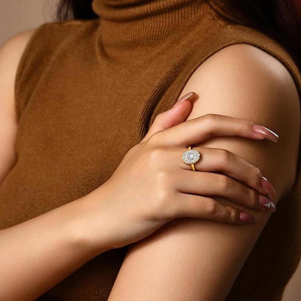 Premium Two-Tone Oval Zircon Copper-Plated Couple Ring (Sizes 5-10)