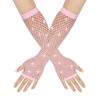 Rhinestone Fishnet Half-Finger Party Gloves