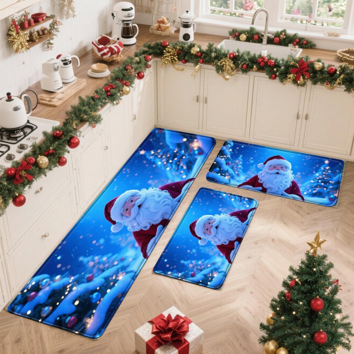 

1 шт. Кухонные коврики против усталости, Водонепроницаемый нескользящий толстый амортизирующий кухонный коврик с рождественским принтом, Сверхпрочный комфортный стоячий коврик для кухни 40*60cm