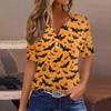 Women's T Shirt Halloween Print Button Short Sleeve Daily Weekend Fashion Basic V- Neck Regular Top