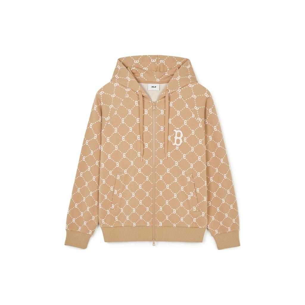 MLB American Vintage Diamond Print Hooded Zip Jacket Unisex jackets Light-Camel 3ATRM0341-43CAL