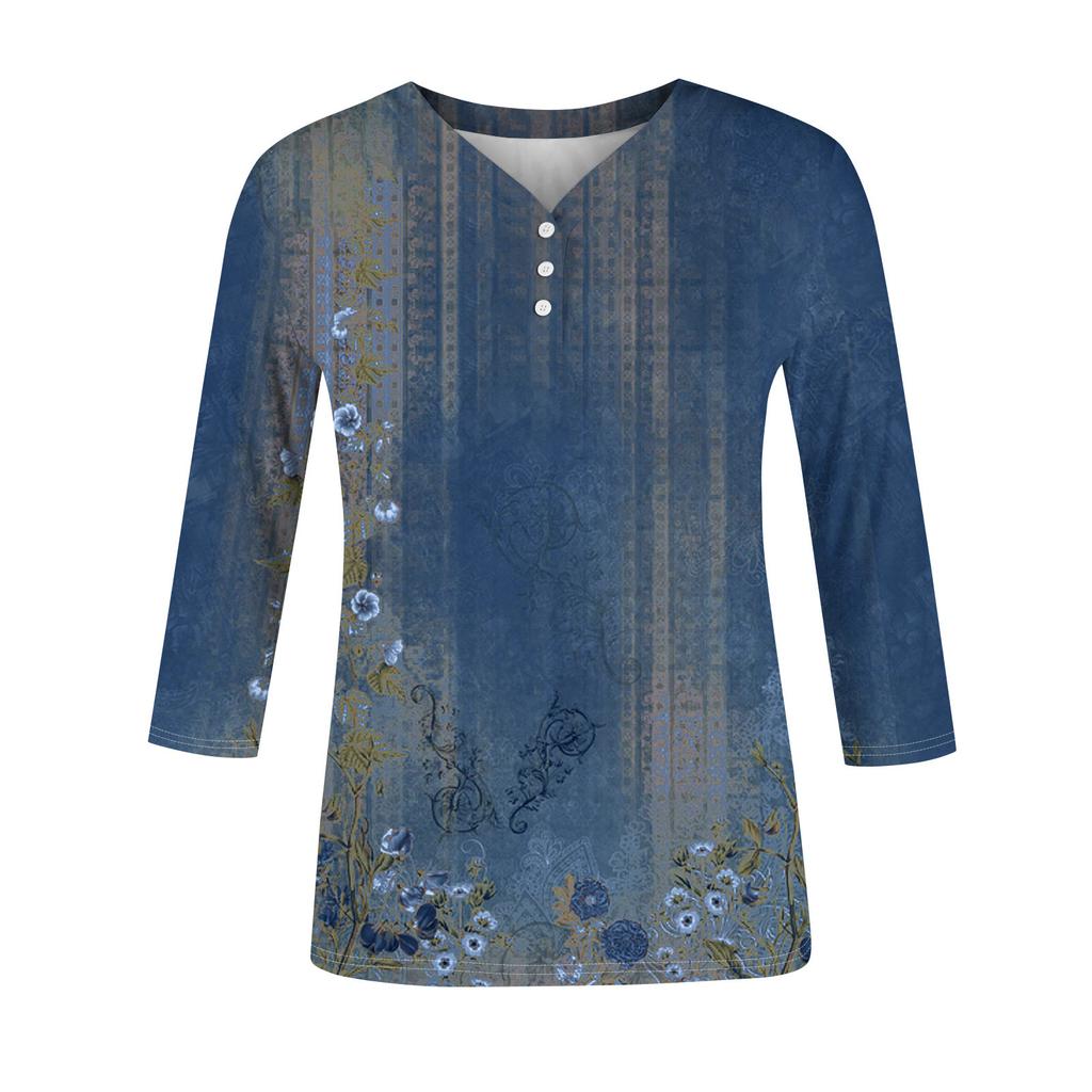 3/4 Sleeve Shirts For Women Cute Tops Graphic Tees  Blouses Casual Plus Size Basic Tops Pullover