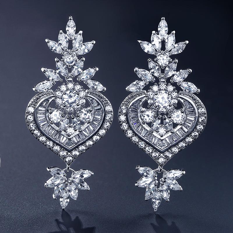 Luxury Big Clear Zircon Long Dangle Earrings Exquisite Shiny CZ Bridal Earring for Women Wedding Zircon