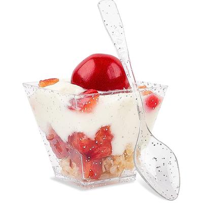 10Pcs Plastic Dessert Cups Square Trapezoid Disposable Food Cake Dessert Cup