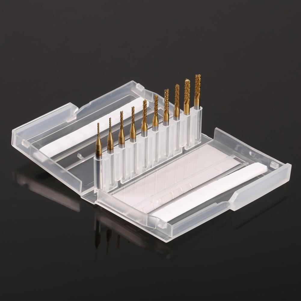 10pcs Titanium Coated End Mill Cemented Carbide CNC Milling Cutters Tools 1.0‑3.0mm
