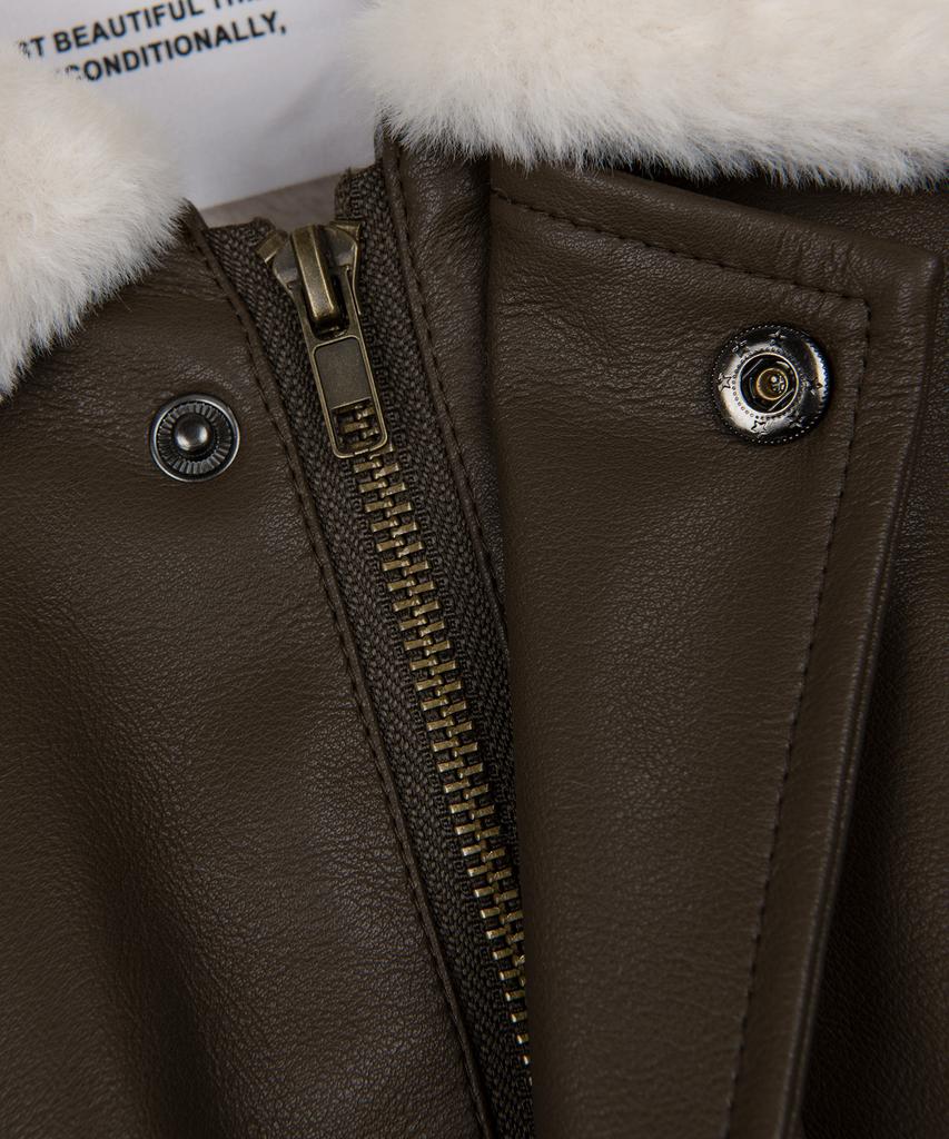 Place Studio Vegan Leather Fur Oversized Shearling Jacket Jumper [Brown]