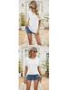 Women's Eyelet Summer Round Neck Short Sleeve Casual T-shirt