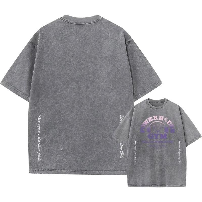 Men's Harajuku Casual Cotton Short Sleeve Washed T-Shirt Vintage Printed Street Hip Hop Retro Punk T Shirt Acid Wash TShirts Top