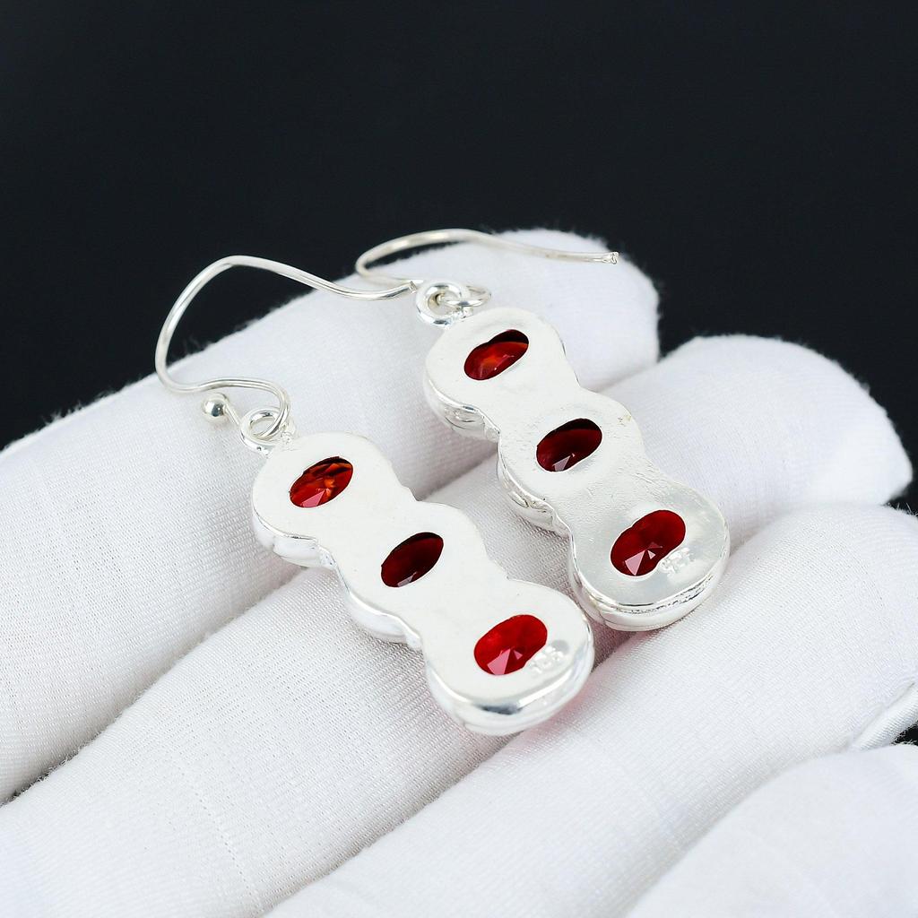 Cercei frumoși cu pietre prețioase Granat Roșu, Cercei din Argint Sterling 925, Cercei atârnați Bijuterii Boho din Argint Handmade, Cadou de logodnă