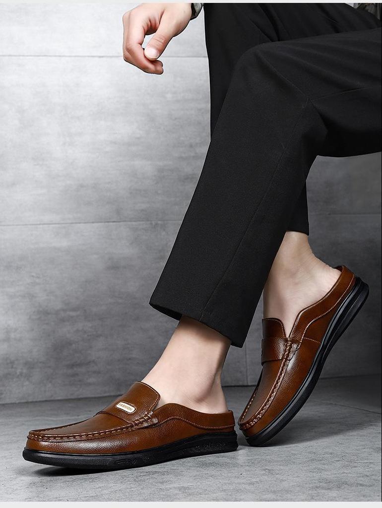 Men's Slip-On Loafers: Spring/Summer Low-Top Leather Flat Casual Mules & Slippers.