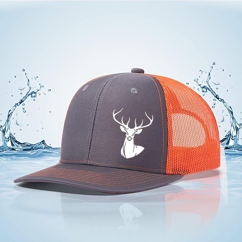 White Deer Head Printed Baseball Cap for Men and Women Breathable Mesh Truck Hat Adjustable Outdoor Sun Protection Bib Caps