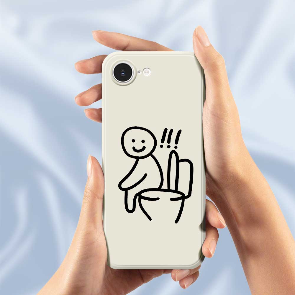 For iPhone 16e Case Sitting on the Toilet Pattern Printing Straight Edge TPU Phone Back Cover