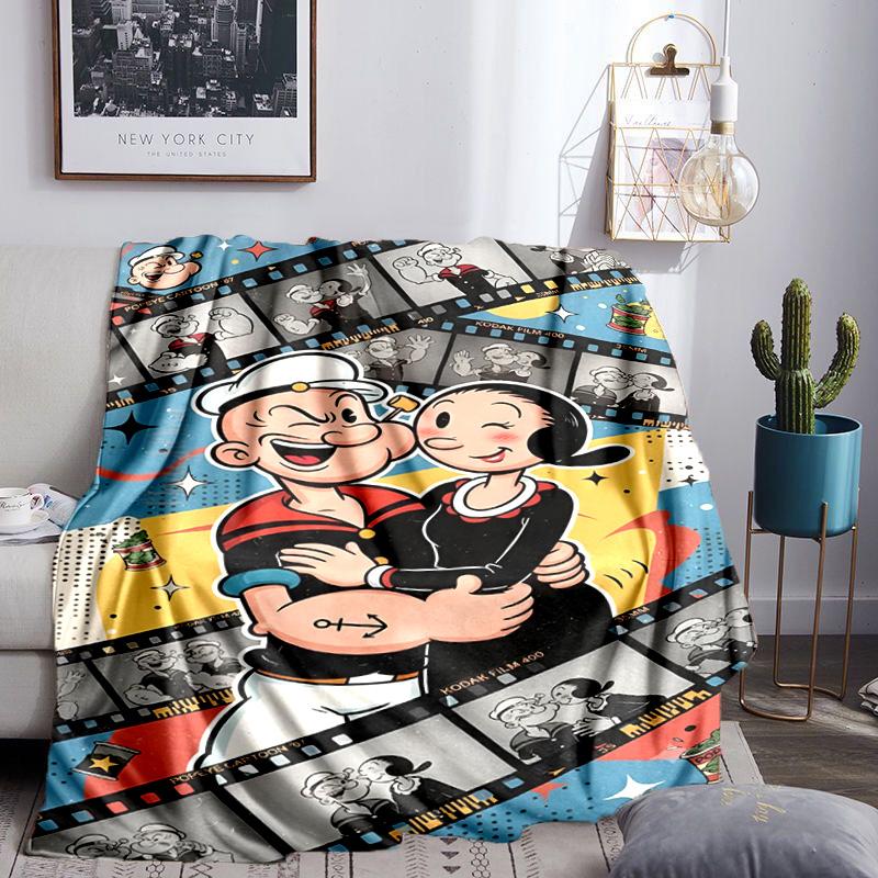 Popeye's Strength Displayed Throws Blanket Flannel Blankets Plush for Couch Bed Gifts for Men Women Travel Picnic Blanket Christmas Fan Gifts