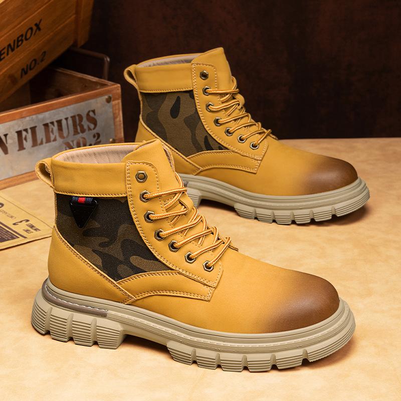 2025 Rhubarb Boots Men's Thick-soled Men's Martin Boots Men's British Style Winter High-top Men's Shoes Outdoor Tooling Boots Short Boots