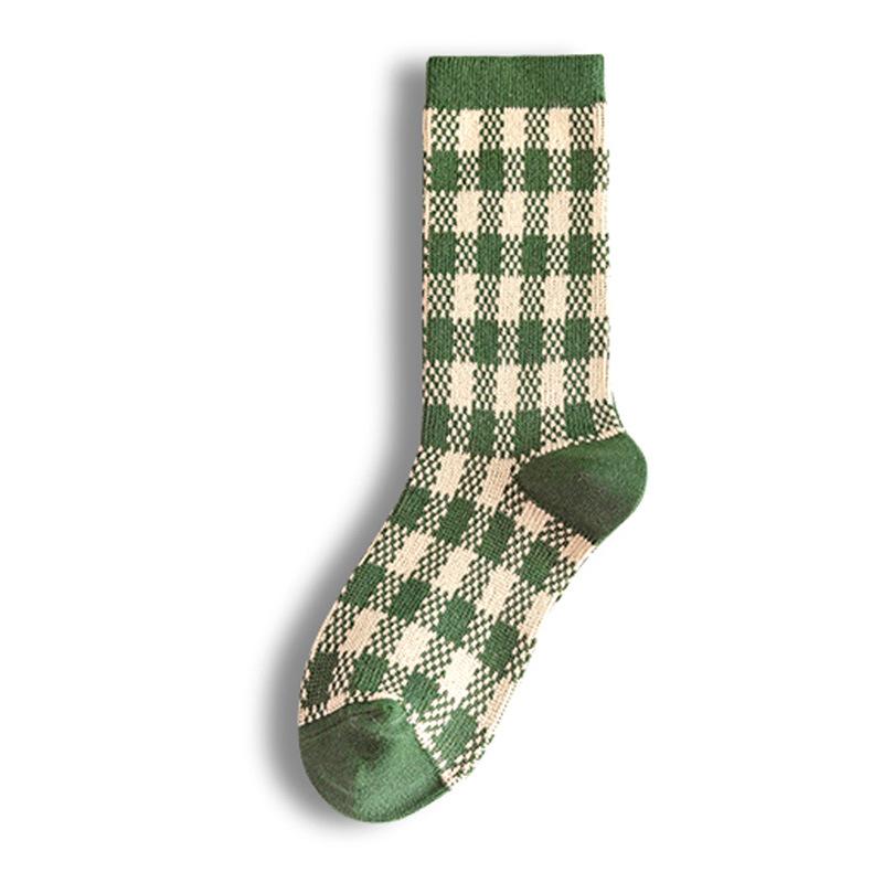 Long Socks Women'S Plaid Medium Tube Cotton Socks High Tube Tide Japanese Retro Stacking Socks Stockings