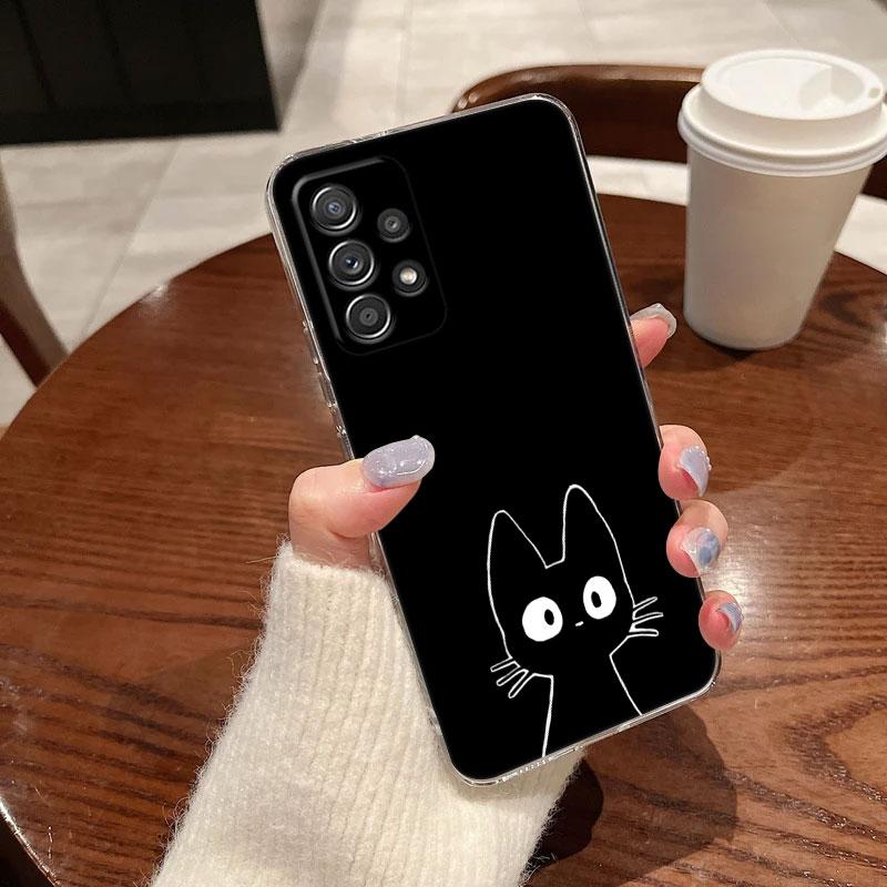 Funny Cute Cat Line Art Clear Phone Case For Samsung Galaxy A56 A57 A37 A55 A54 A36 A35 A26 A25 A17 A07 A52 A34 A73 A21s Cover