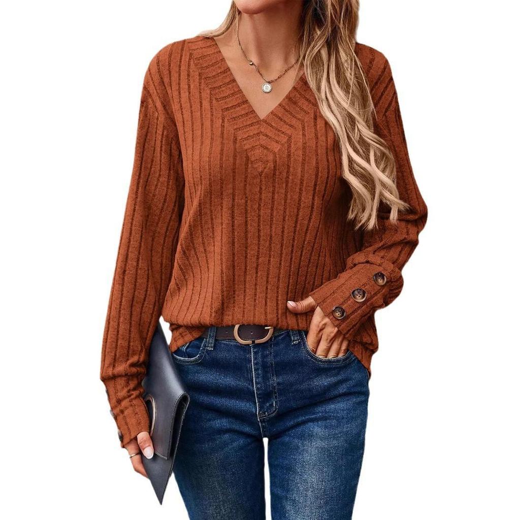 European-American Women's V-Neck Long Sleeve Button Shirt - New Fall/Winter 2026 Collection
