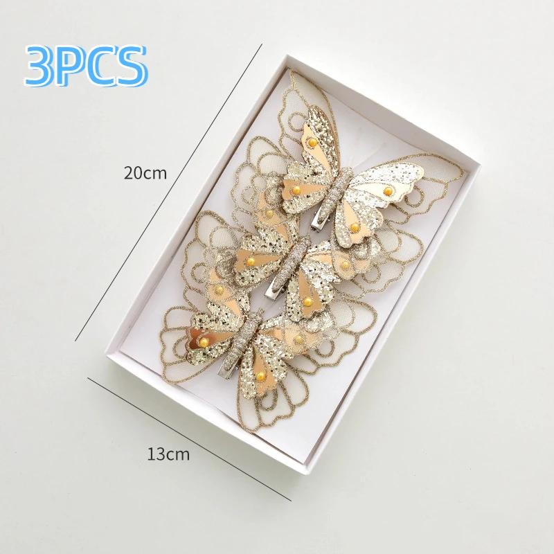 Christmas Decoration Butterfly Hairpin 3/6PCS - Simulation Double Colored Sequins Tree Pendant & Bridal Party Decor Accessory