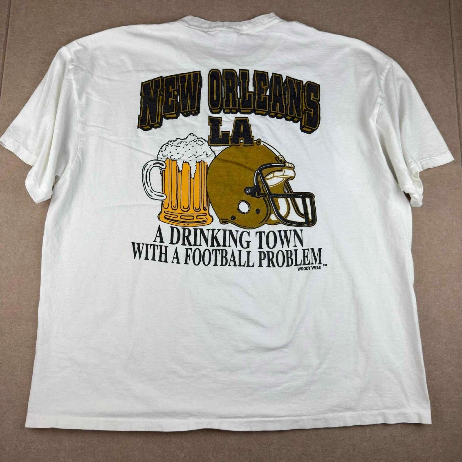 

Vintage Delta T-Shirt Men XXL White New Orleans Football Beer Single Stitch USA XL