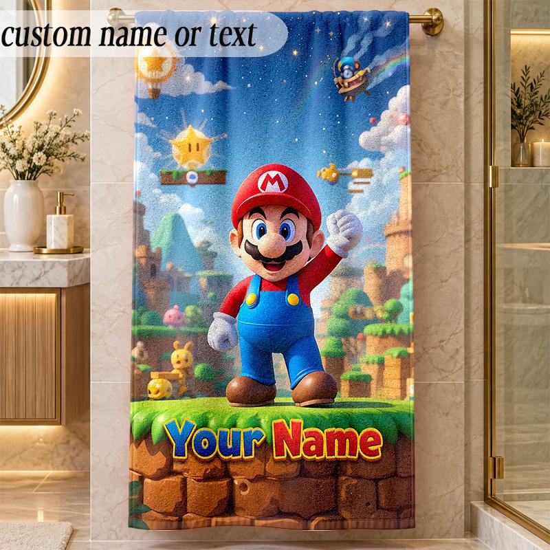 Beach TowelSuper Mario Custom Name Text Personalized Soft Towel for Beach Pool Indoor Home Decor Gift