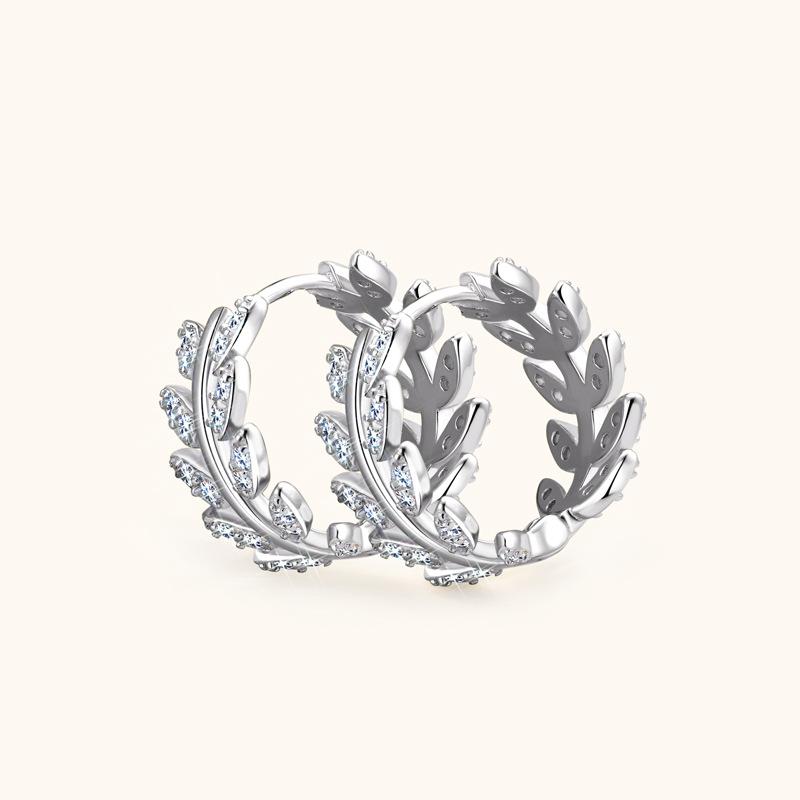 Silvere Glam The Instagram-style Leaf Moissanite Earrings, Ear Clips, Women's High-end Look, 925 Sterling Silver Ear Rings And Earrings