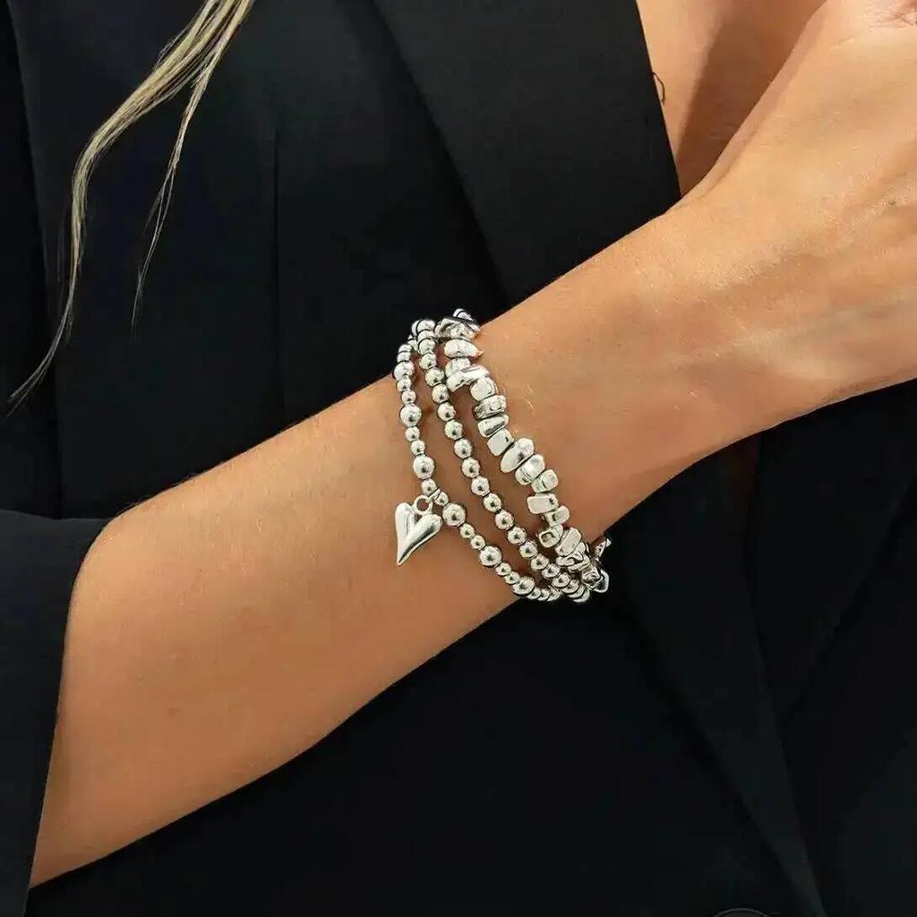 SHIXIN 3Pcs/Set Vintage Irregular CCB Beaded Chain Bracelet Woman 2026 MultiLayer Heart Pendant Bangles Daily Party Jewelry Gift