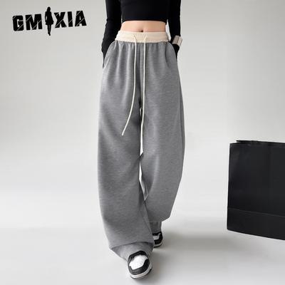 Pantaloni largi cu talie înaltă, culoare la modă, primăvară și toamnă, damă, versiune îngustă, drapați, pantaloni lungi, casual, largi, pantaloni de pulover