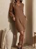 Women's V-Neck Slim Fit Knit Dress - Solid Color, Mid-Length, Versatile & Elegant