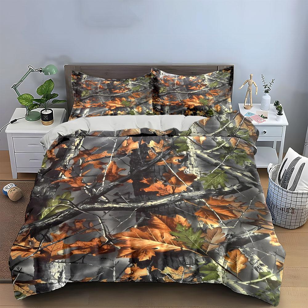 Autumn Camouflage Outdoor Gear Set kid's and adults' bedroom decor, Exquisite three-piece bedding set gift