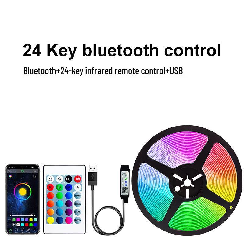 LED Strip Kit: 2835 RGB, 5V Waterproof, Bluetooth Remote with 24 Keys, USB-Powered, Breathing Multi-Color Atmosphere Lighting.