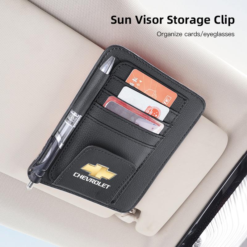 Auto PU-Leder Sonnenblende Sonnenbrillen Ticketkarten Aufbewahrungstasche Zubehör für Chevrolet Sonic Silverado Z71 Aveo Trailblazer Bolt