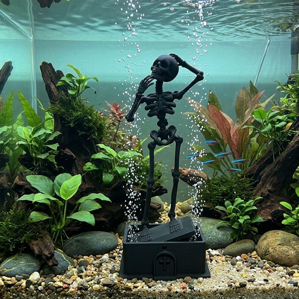 3D Printed Fish Tank Dance Skull Bubbler Movable Skeleton Fish Tank Bubbler  Aquatic Products