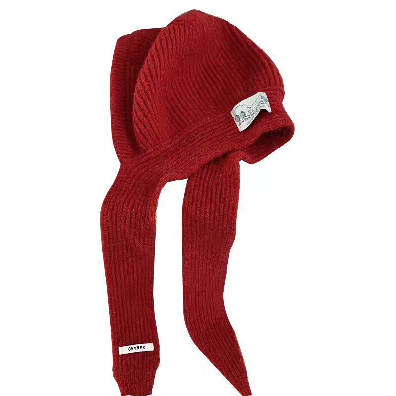 Balaclava hat for women, small face in autumn and winter, cold-proof and warm hat, scarf and neck integrated wool hat, ear protection hat
