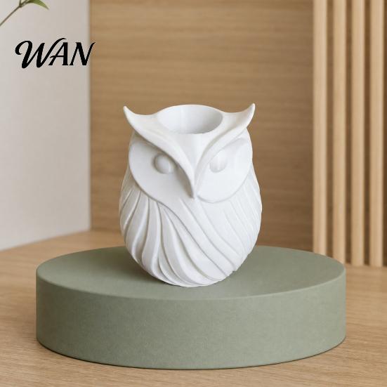 Student Desk Organizer 3D Printed Owl Pen Holder, 2 in 1 Flower Vase Multifunctional Container Organizer, Cute Plastic Makeup Brush Home Office Decor