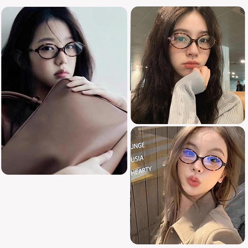 Vintage Artistic Elliptical Frame Smooth Mirror Multi Purpose Natural Makeup Cat Eye Anti Blue Light Glasses 3089
