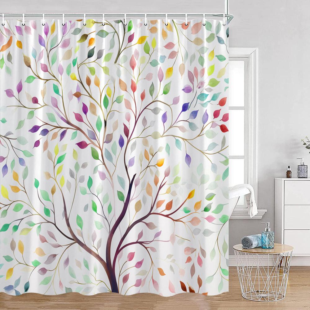 

Seasons Tree Oil Painting Shower Curtains Fantasy Tree Forest Colorful Watercolor Leaves Bathroom Curtain Polyester Bath Decor 90x180cm-35x70in
