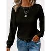 Women Solid Color Lace Long Sleeve Hollow Out Crew Neck Casual T-shirt Blouse Tops