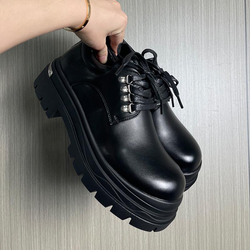 Men's Derby Leather Shoes Luxury designer's new style business office Outdoor Trendy Streets Black Thick soled New Versatile