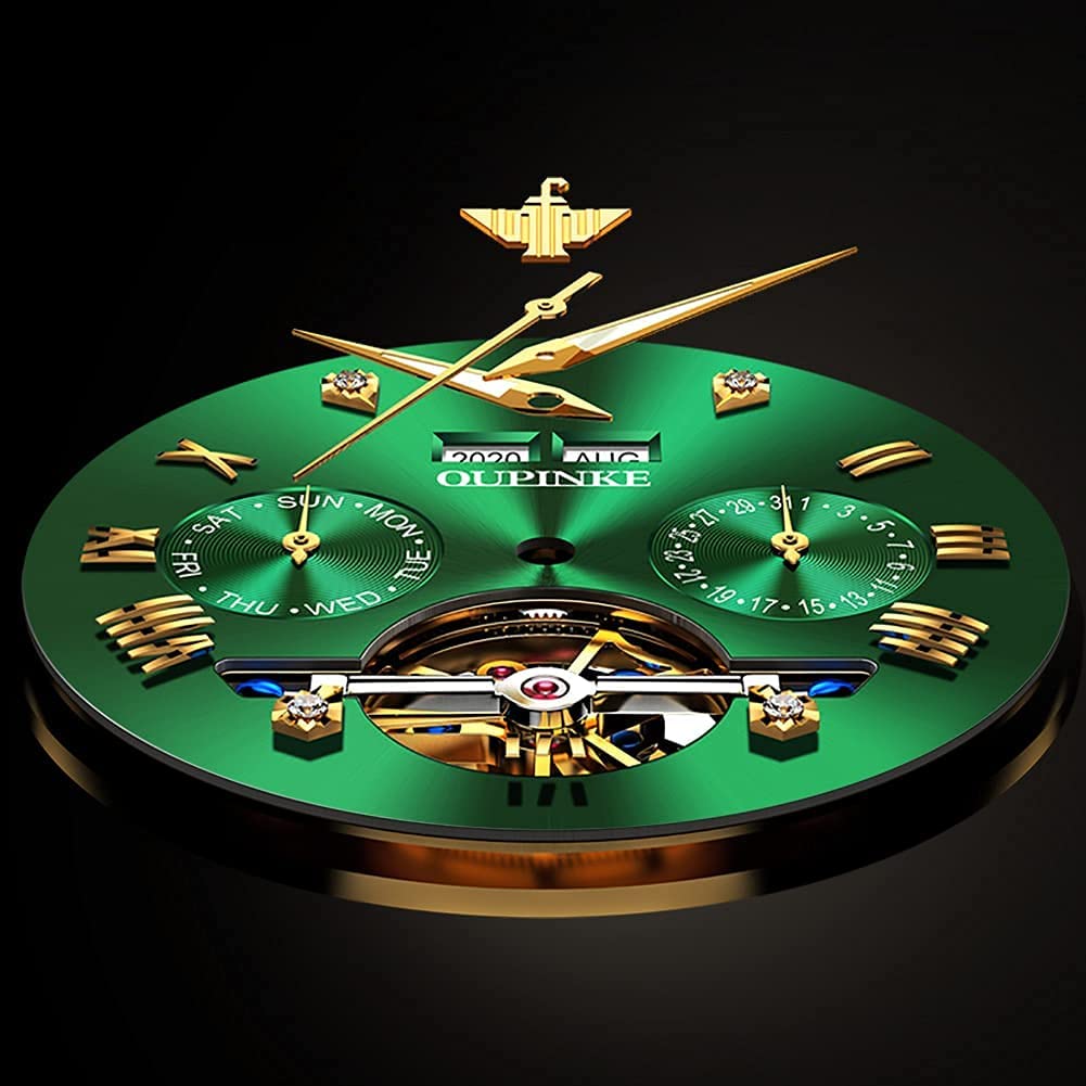 Automatic Watch Green Dial Popular Skeleton Sapphire Tungsten Waterproof Date Luminous Green Men's
