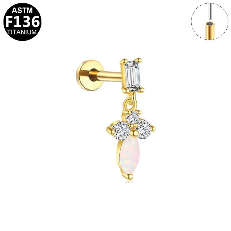 Titanium Zircon Opal Stud Earrings for Cartilage, Elegant European & American Style