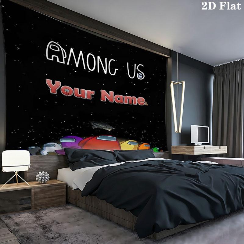 Among Us Custom Name Wall Tapestry Aesthetic Wall Hanging Printed Fabric Blanket Decorative Tapestries for Bedroom Living Room Home Decor