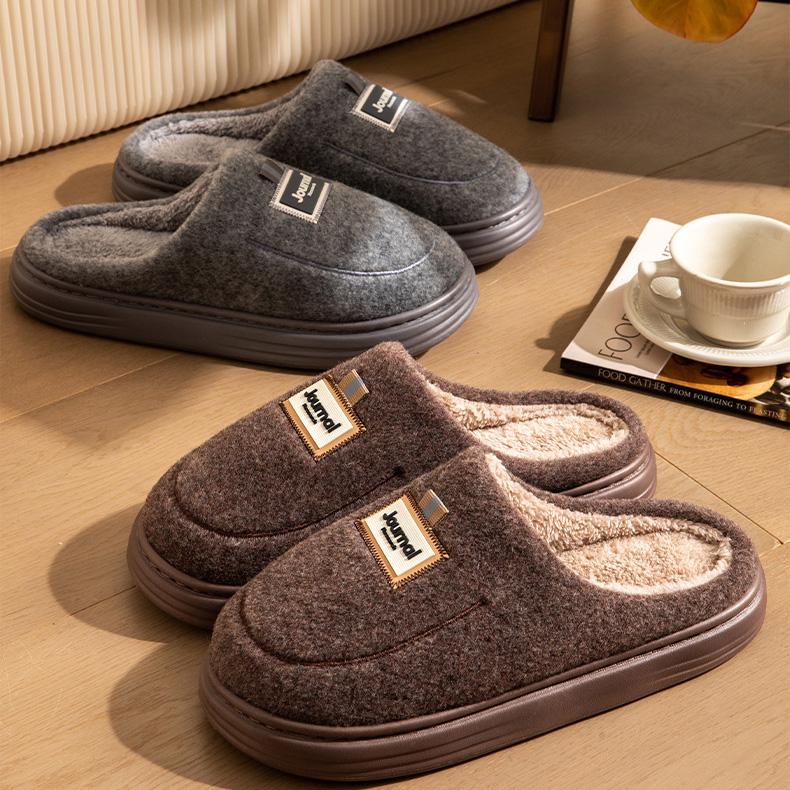 Men Winter Plus Size Cotton Slippers Casual Warm Indoor Cotton Shoes Anti Slip Flat Bottom Woolen Slipper Shoes 40-51