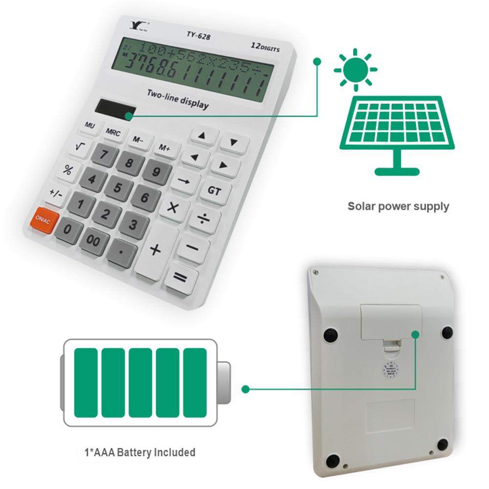 Desktop Calculator 12 Digit Large and LCD Display Big Button Calculators Solar Power and Battery